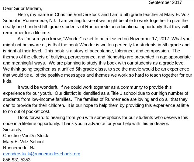 Make our 5th grade dreams come true! #please #education #wonder #bringbookstolife #experieceofalifetime
@AMCTheatres @Cinemark @RegalMovies