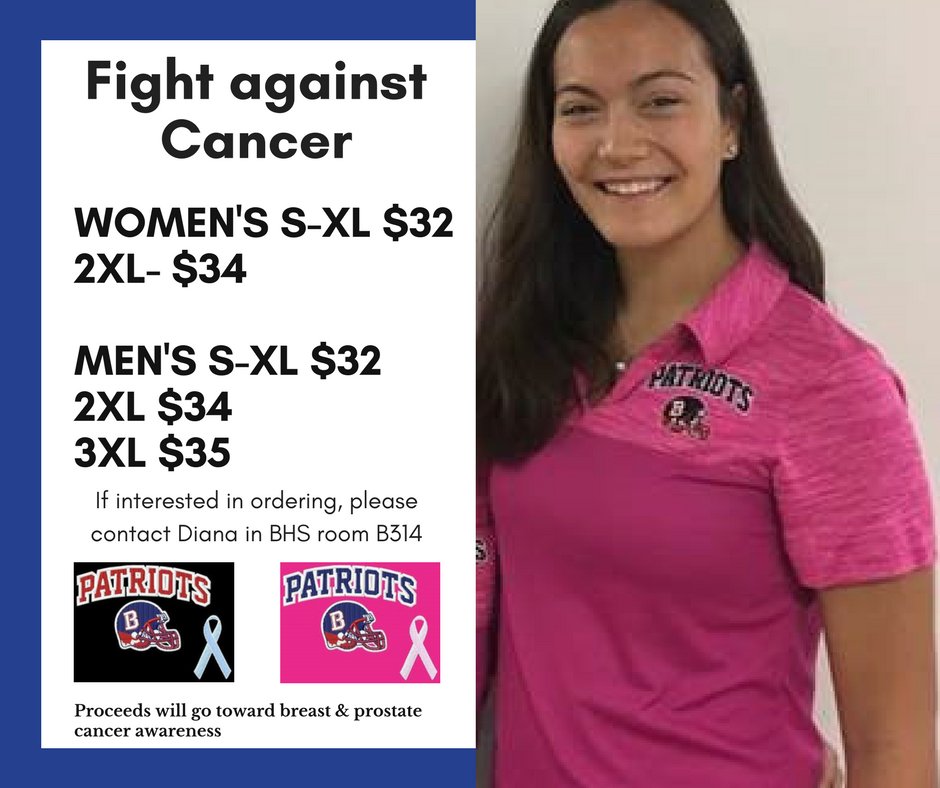 Show school spirit &amp; raise money for the fight against cancer by buying a Patriot polo! To order, contact Diana in room B314 #BPatriotProud