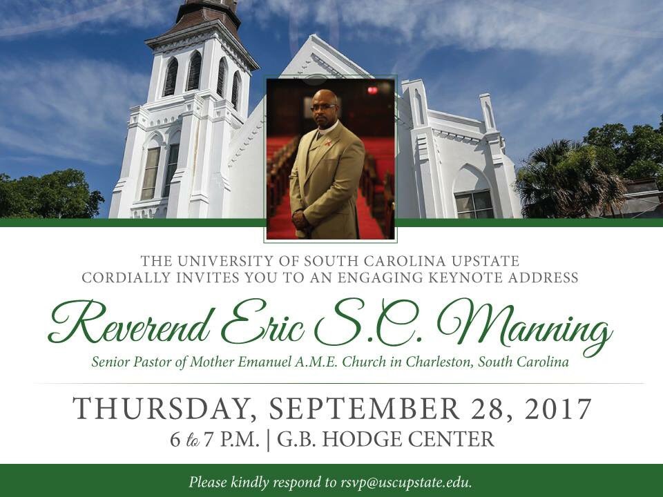 Exciting lecture on Thursday featuring the Rev. Eric Manning of Mother Emanuel Church. This will be our first #Preface lecture of the year.
