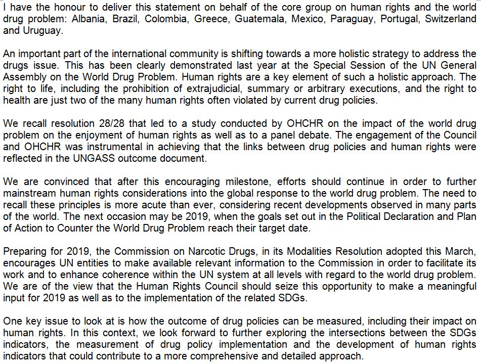 On behalf of 10 States, #Switzerland delivers statement on #HumanRights and #drugs #HRC36 <a href="/UNGeneva/">United Nations Geneva</a> <a href="/GenevaImpact/">Geneva Impact</a>