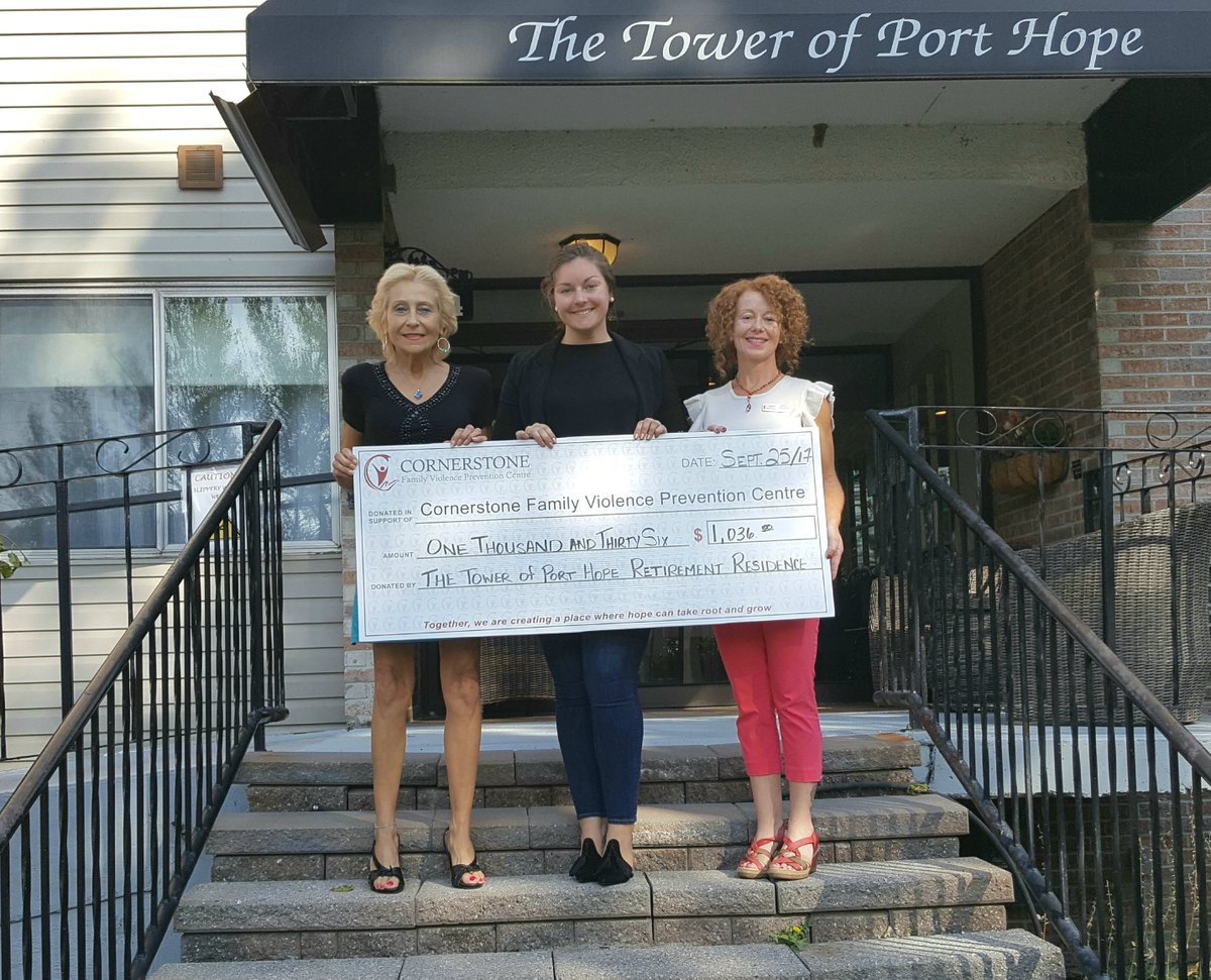TowerofPortHope's tweet photo. Diana and Donna present @CornerstoneFVPC with cheque from Charity Yard Sale! Thank you to the community for coming out and supporting! https://t.co/stvZOszfSi