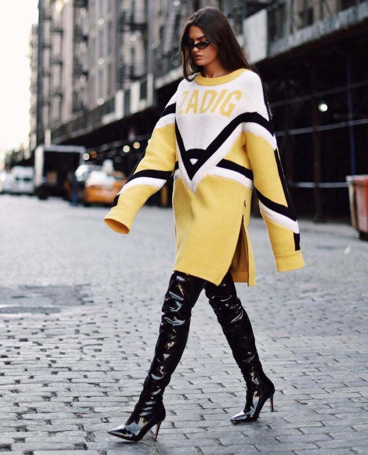 The gorgeous <a href="/martalozanop/">Marta Lozano</a> spotted in the MIKA BIS YELLOW sweater during our NY Fashion Show #zadigrocksny #ZadigSS18 #fashionblogger