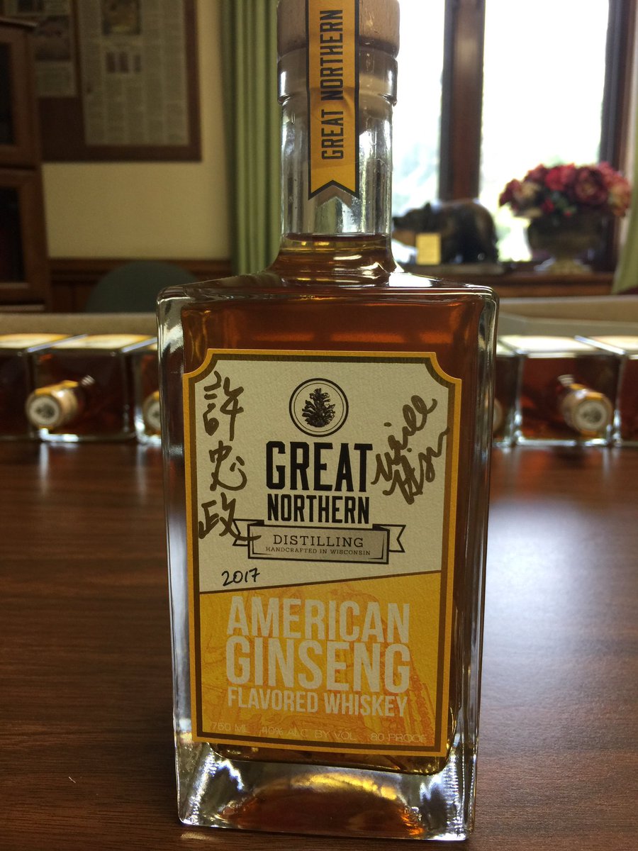wphsu's tweet photo. Hand-signing 120 bottles of the only ginseng bourbon whiskey with roots inside the bottle @GreatDistilling for customers. #knowyourfarmer https://t.co/knkgRmv4kS