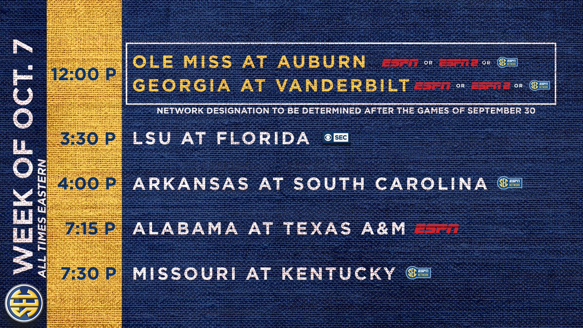 📺 times and networks announced for games on October 7: bit.ly/2yozk1w