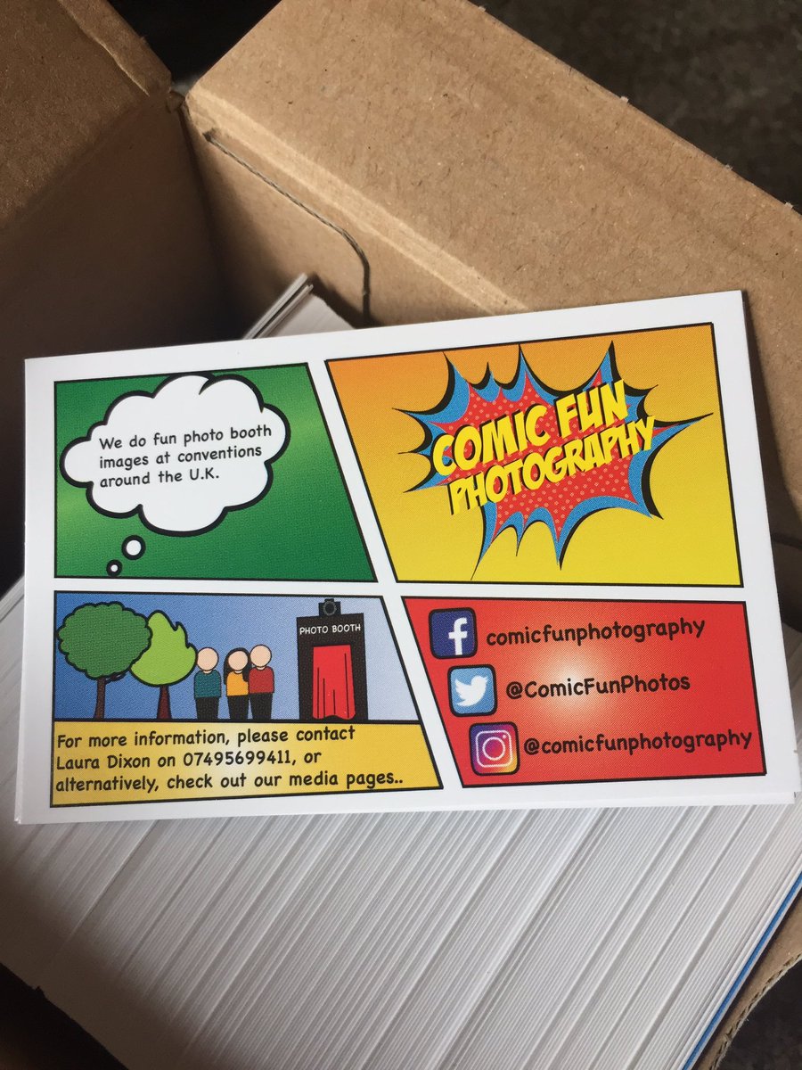 ComicFunPhotos's tweet image. Our business cards have arrived ready for Saturday #bridcomiccon #comiccon #comics #photobooth #photography #cosplay #comicstrip #LoveThem