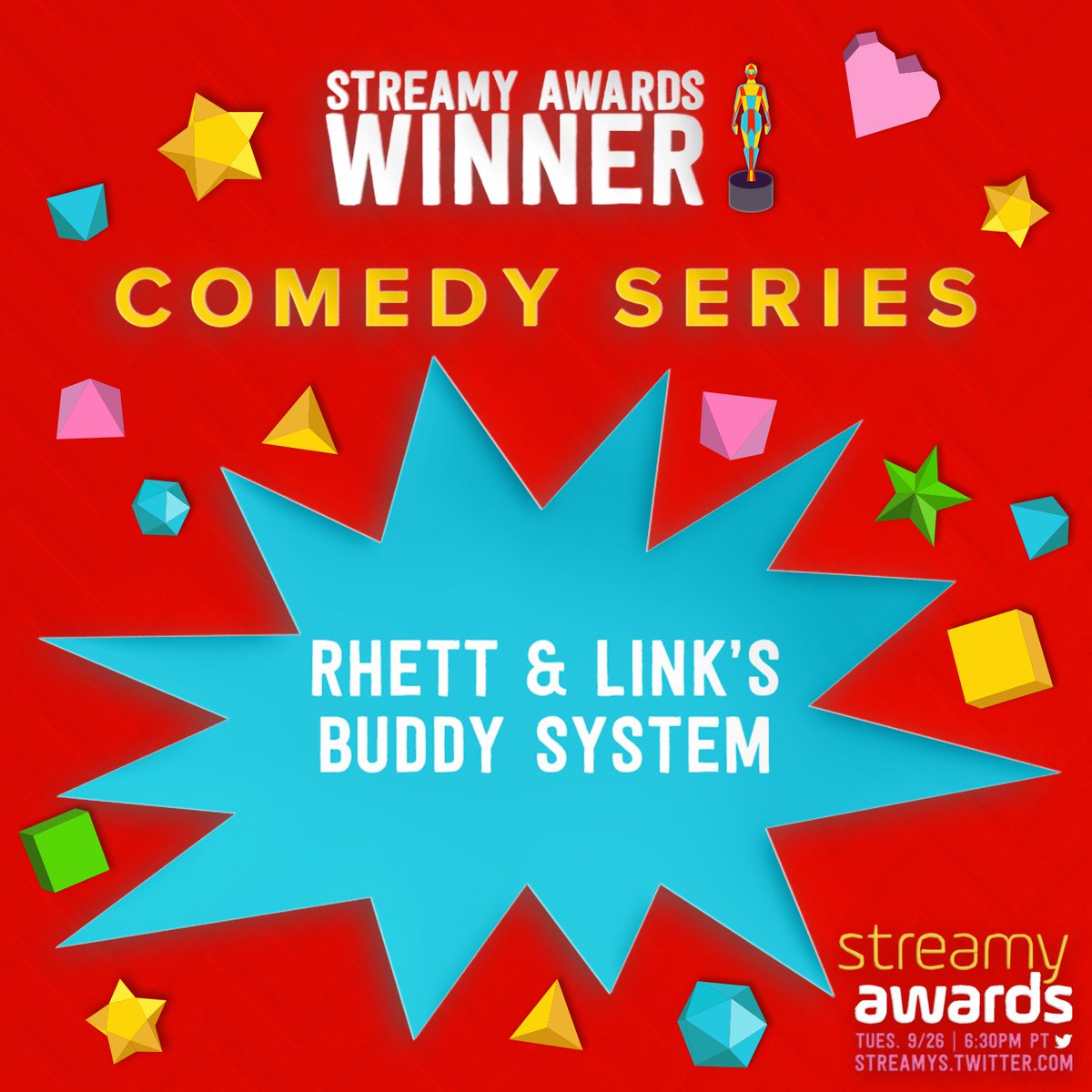 Mythical's tweet image. A big thank you to all who supported and watched #RLBuddySystem! We appreciate all of the love and support! #streamys