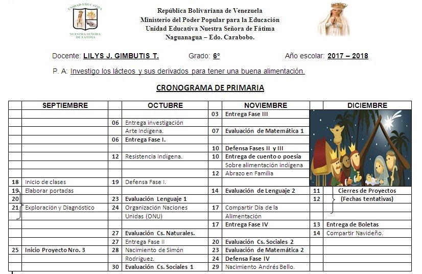 ue_fatima's tweet photo. Cronograma 1er Lapso 6to Grado Año Escolar 2017-2018 https://t.co/VnM0WL8FP2