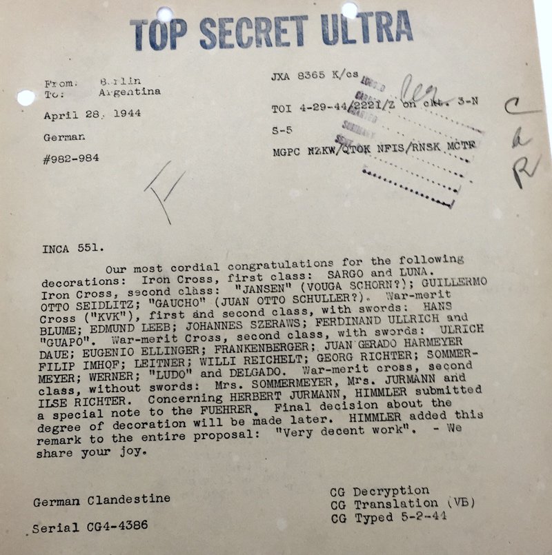 Becker set up clandestine radio stations across S. America to talk with Himmler. Elizebeth decrypted thousands of these messages. 18/