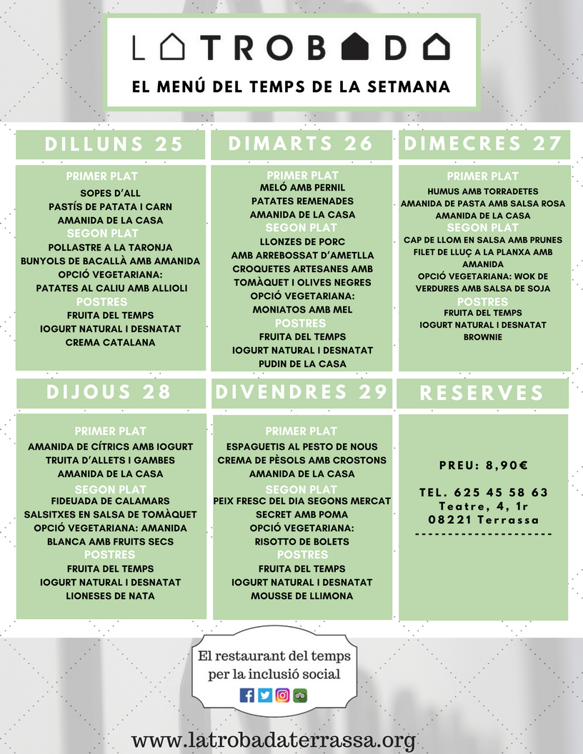 Aquí teniu els menús d'aquesta setmana!