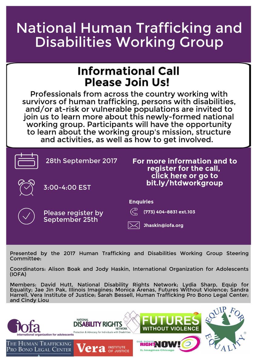 AatopChicago's tweet photo. Last day to sign up for the National Human Trafficking and Disabilities Working Group Info Call! Register today at https://t.co/HxgrrW3JIS https://t.co/rgS6rwP0Pr