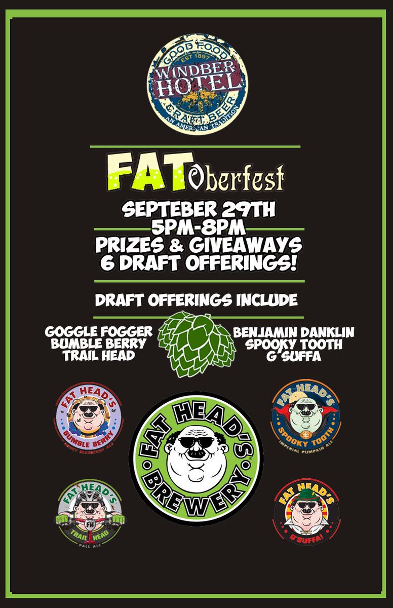 IncoBeverage's tweet photo. Make sure to swing through to the @windberhotel this Friday ! @FatHeadsCorey @FatHeadsBeer @ https://t.co/hqD3nAG2Fn