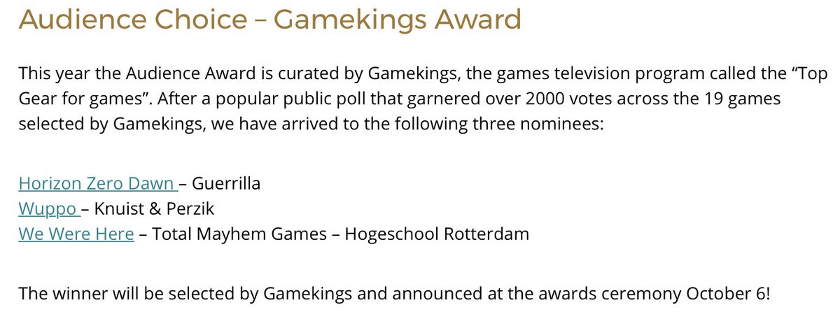 WeWereHereGame's tweet photo. We have been nominated for the Audience Choice Award by @Gamekings! We're so excited! Thanks everyone for voting! https://t.co/fBq3frnECQ https://t.co/JClAsWLG3B
