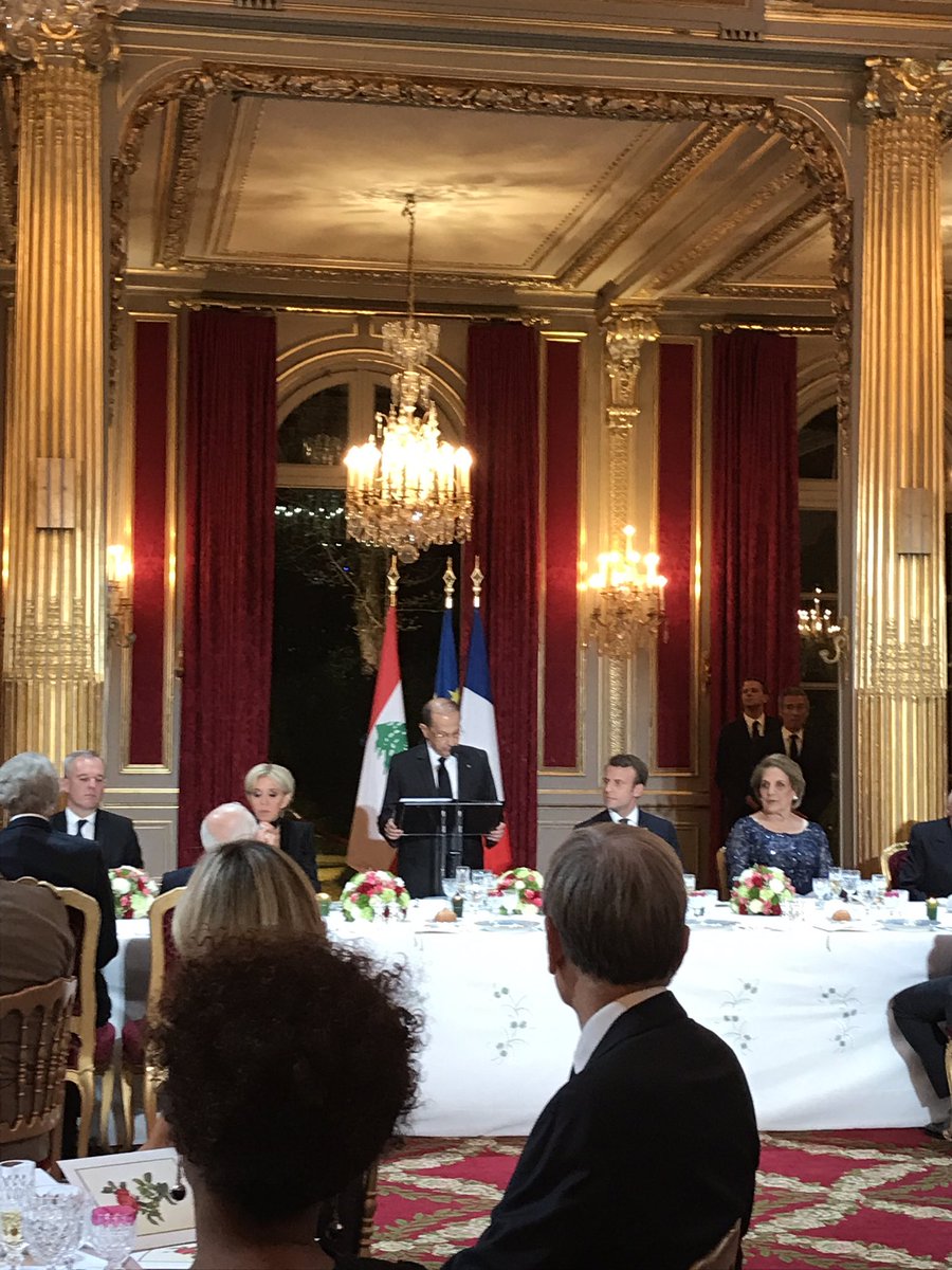 B_Foucher's tweet photo. Visite d'Etat du Président Aoun à Paris - Dîner d'Etat pour un "Liban plus grand que lui même". @EmmanuelMacron @LBpresidency https://t.co/jLYORwK230