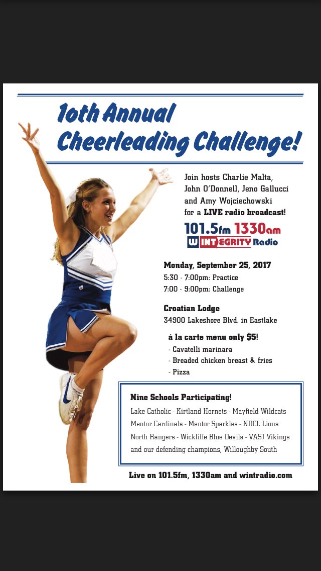 Come cheer us on as we compete against local high schools at the 10th Annual Cheerleading Challenge  <a href="/7pm/">Huong Le</a> @ the Croatian Lodge #OnceACard