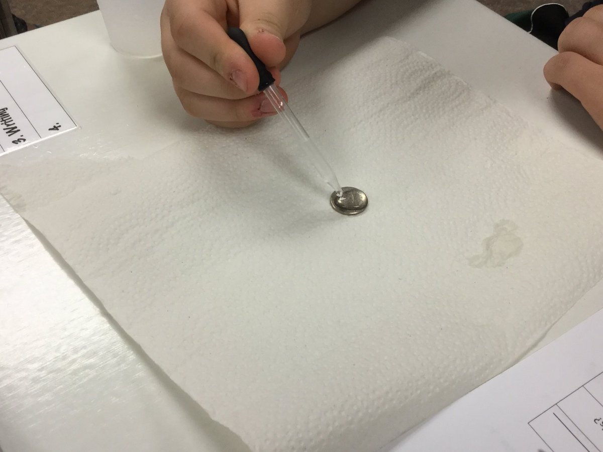 _Miss_Smith_16's tweet photo. @Hoffman_Academy #Room18 testing how many drops of water coins can hold #scientificmethod #HApride #handsonscience https://t.co/C8VMufxJ2R