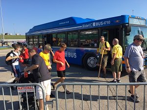 JoCoTransit's tweet photo. Very excited to introduce our new bus wrap paying tribute to the Boy Scouts. Glad RideKC could help out at #scouting500 @HOACBSA https://t.co/mI0PZXcoXY