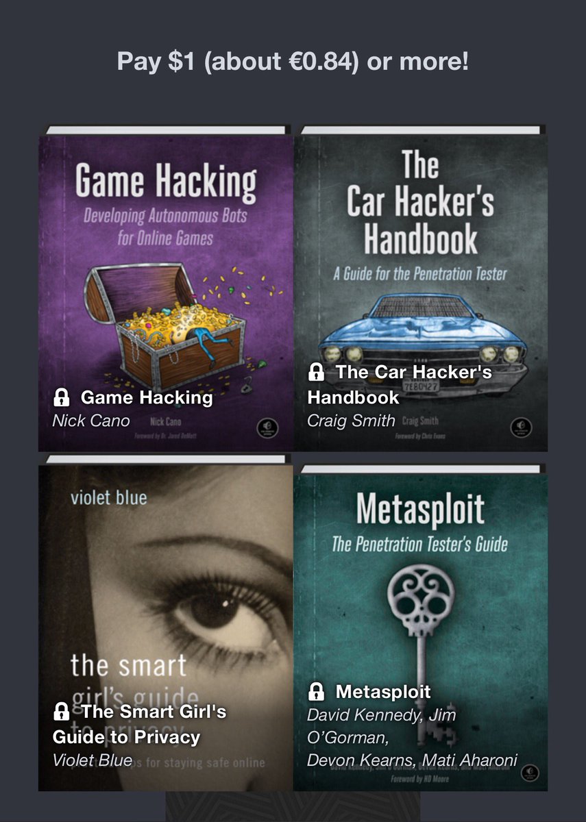 Fox0x01's tweet image. Woah nice. This Humble Hacking Book Bundle by @nostarch totally nails it.
humblebundle.com/books/hacking-…