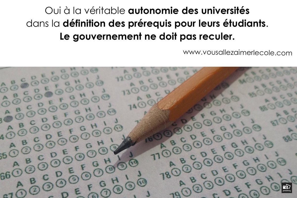 FournierJoyeux's tweet photo. Oui à la véritable autonomie des #universités dans la définition des prérequis pour leurs étudiants. Le #gouvernement ne doit pas reculer https://t.co/UAZkj9C8BZ