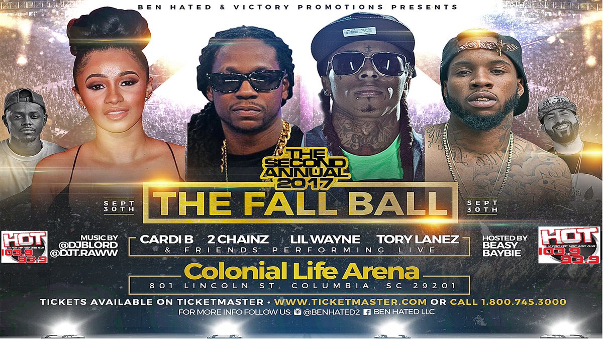 UofSCtickets's tweet image. 🔥GIVEAWAY: Follow &amp;amp; RT to enter to win a pair of tix to The Fall Ball feat. LIL WAYNE, 2 CHAINZ, &amp;amp; MORE at @CLAmktg this SATURDAY!!!🔥