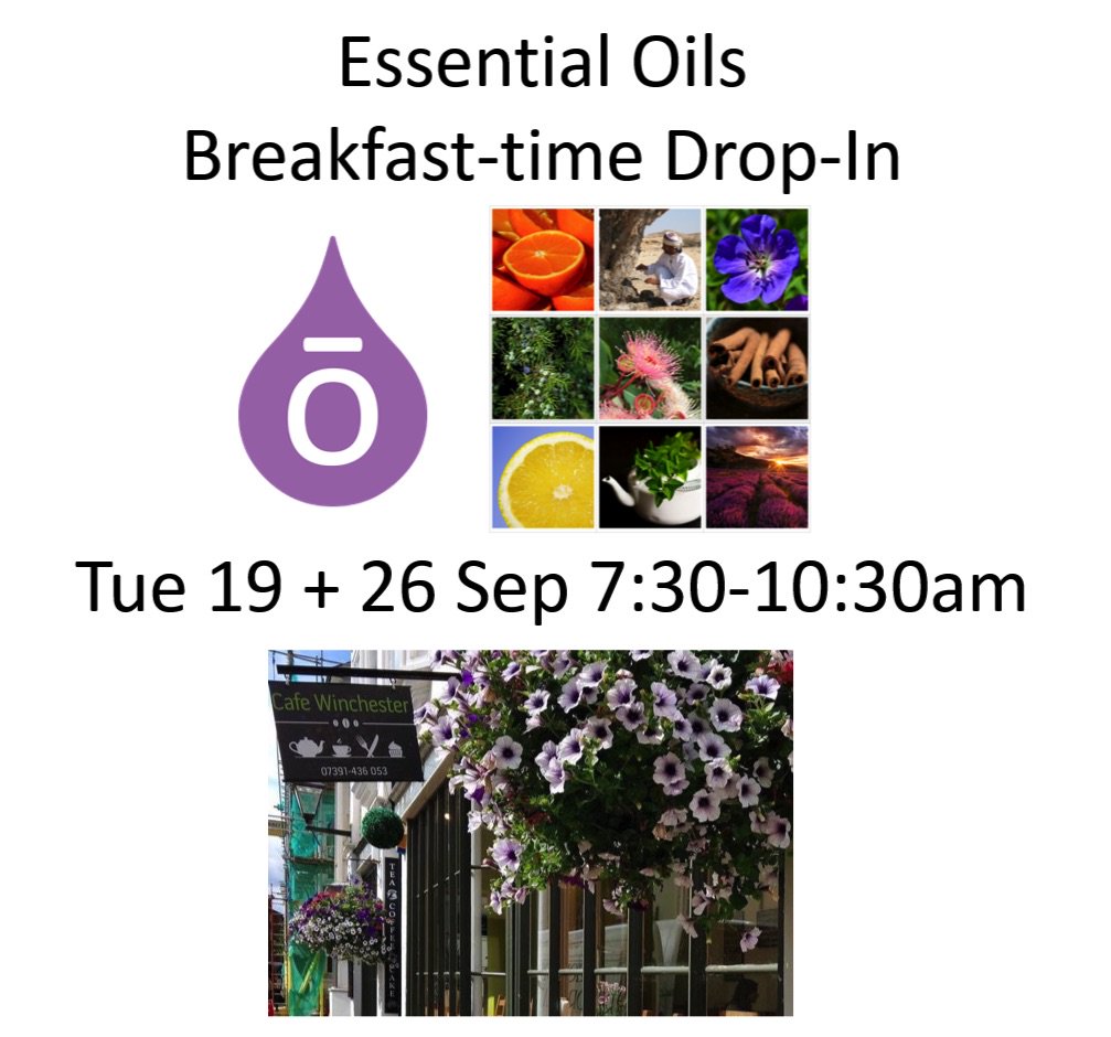 Come to our essential oils Breakfast-time Drop-In 7:30-10:30am tomorrow Tue 26th  <a href="/WinchesterCafe/">Winchester Cafe Bar </a> No appointment necessary <a href="/winchesterblogs/">Winchester Bloggers</a>