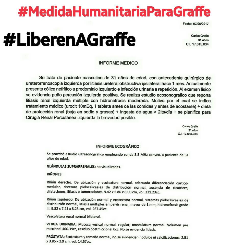 susanacarde2's tweet photo. #DDHH  La familia de @CarlosGraffe pide que se garantice su derecho a la salud y sea tratado inmediatamente en libertad. #GraffeEsInocente https://t.co/M2wixrcrqW