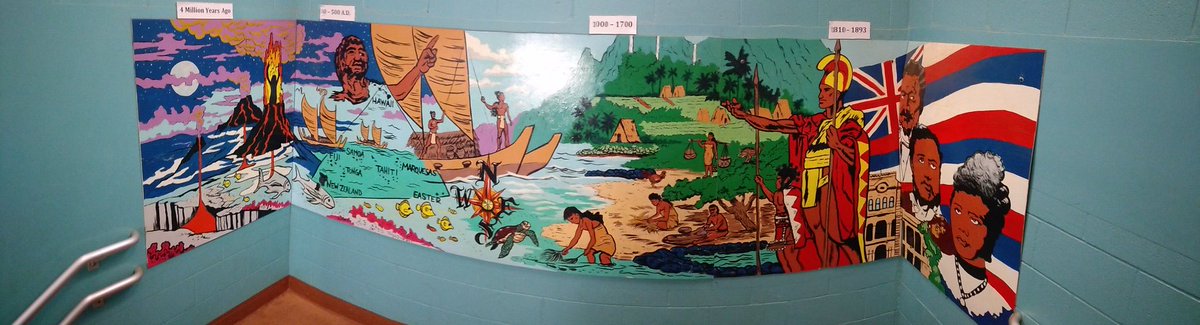 DualLanguageED's tweet image. Holomua Elementary, Hawaii. History and Art  merge to depict a timeline leading to Hawaiian monarch #ELLvisuals