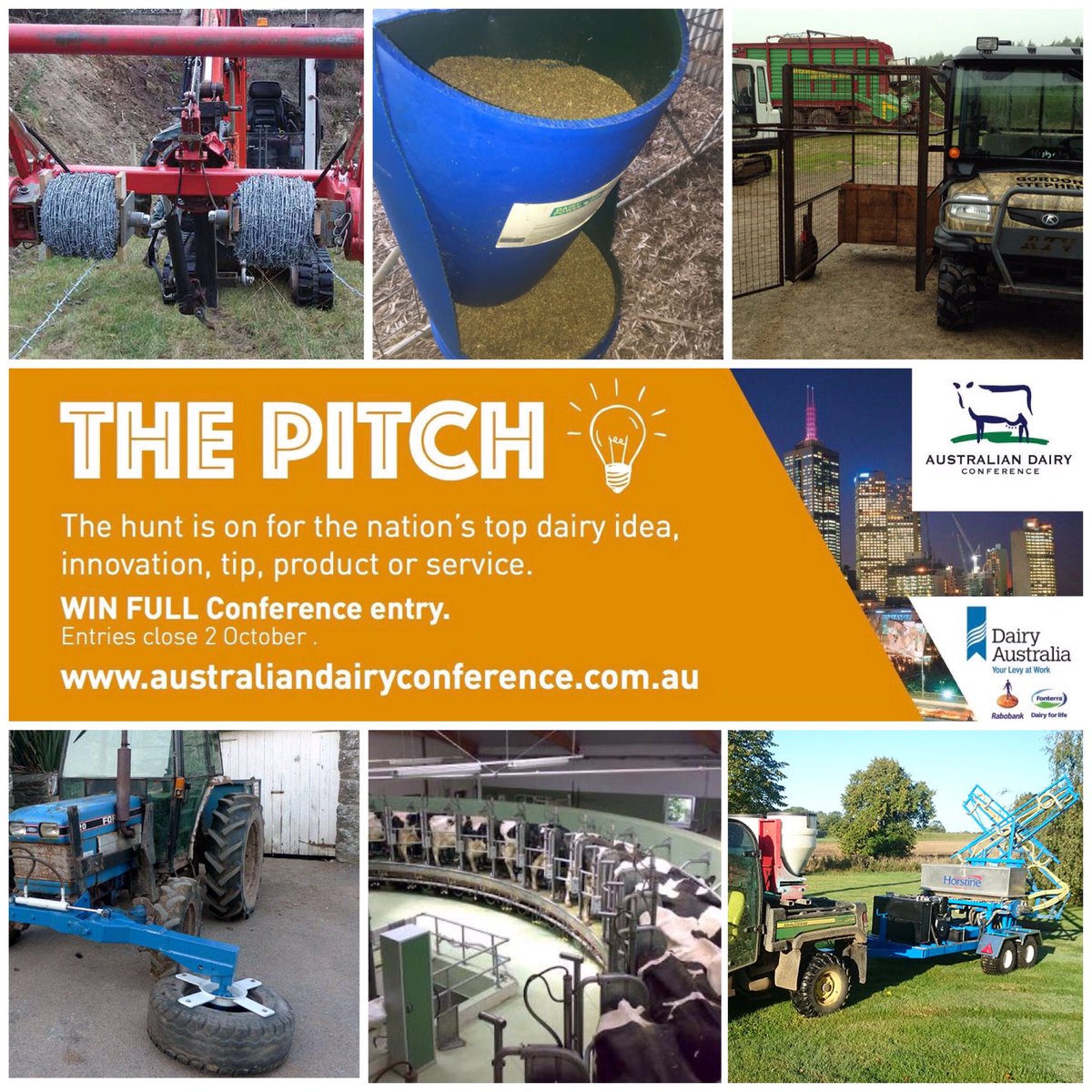 AusDairyConf's tweet photo. Got a great on-farm idea or invention? Win free conference entry. One week to get your entry in #thepitch #ausdairy #adcmelb18 https://t.co/umjrxLO0Ph
