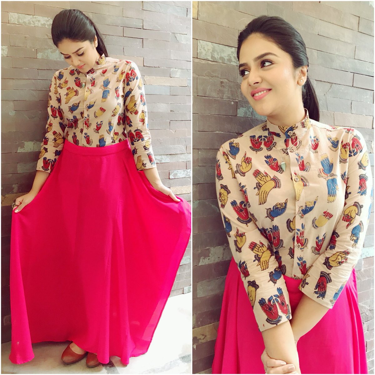 MukhiSree's tweet photo. Happies mornings in a beautiful skirt and a Kalamkari top for Pataas! ☺️😍 https://t.co/EjN4PYP8FI