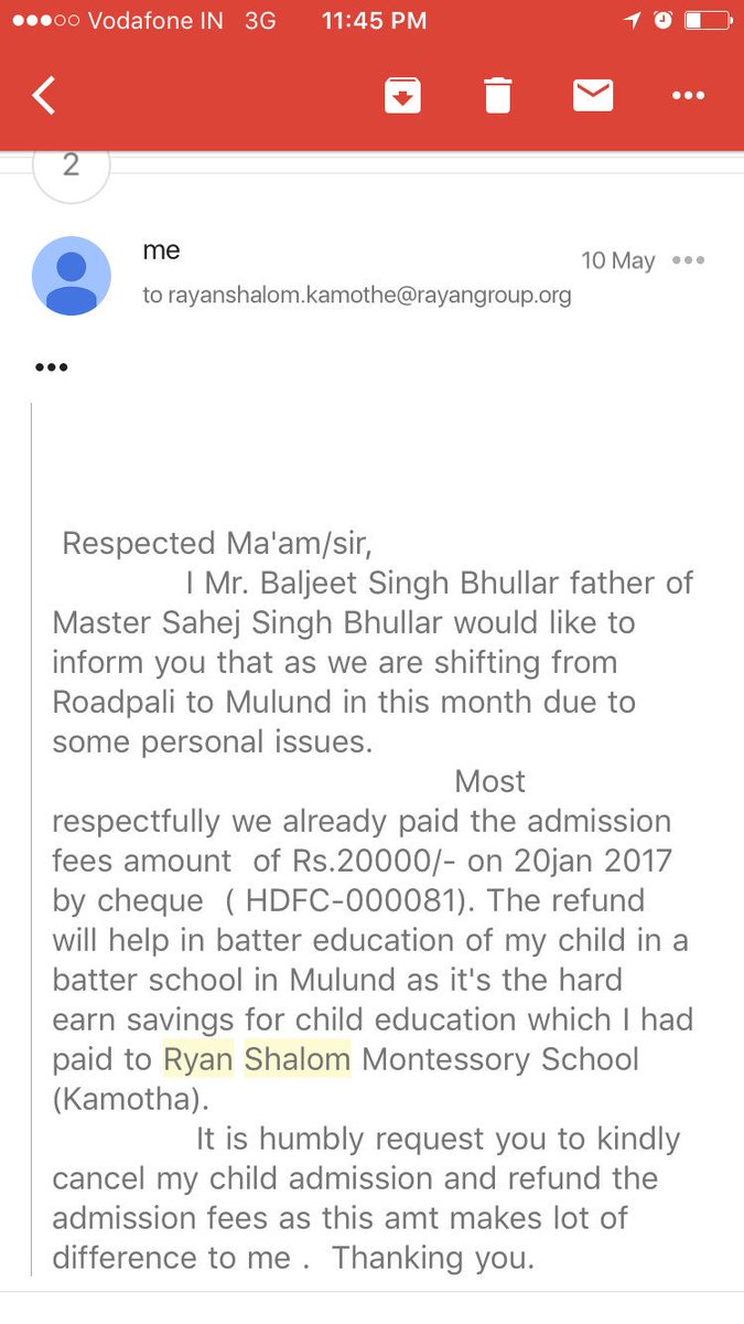 Baljeetsahej's tweet photo. Ryan school still say it's under process... how long the process... Ryan is just troubling parents https://t.co/ZYgJ8ZiHGm