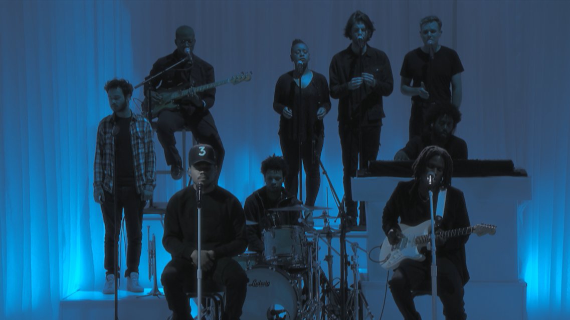 colbertlateshow's tweet image. An exclusive track! @chancetherapper and @DanielCaesar premiere a song so new it doesn't even have a title yet. #LSSC