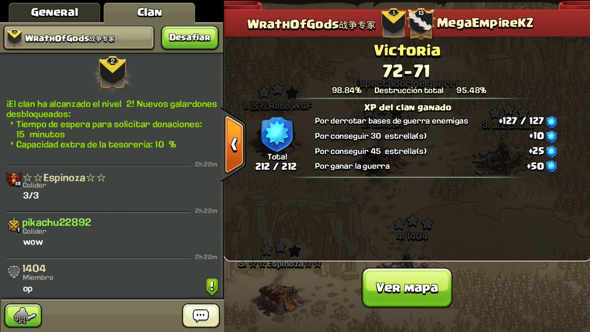 WrathOfGodsCoc's tweet photo. Guerra ganada y subida de lvl #GoWOG 💀 https://t.co/9NLQM8yfE3
