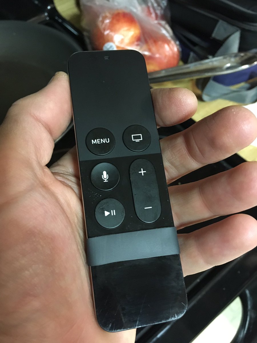 jongra's tweet photo. Here's how to fix the Apple TV remote. 1.5 inch rubber heat shrink fits very snug. No more slipping, no more "which way is up?". https://t.co/e7kUbGnCpr