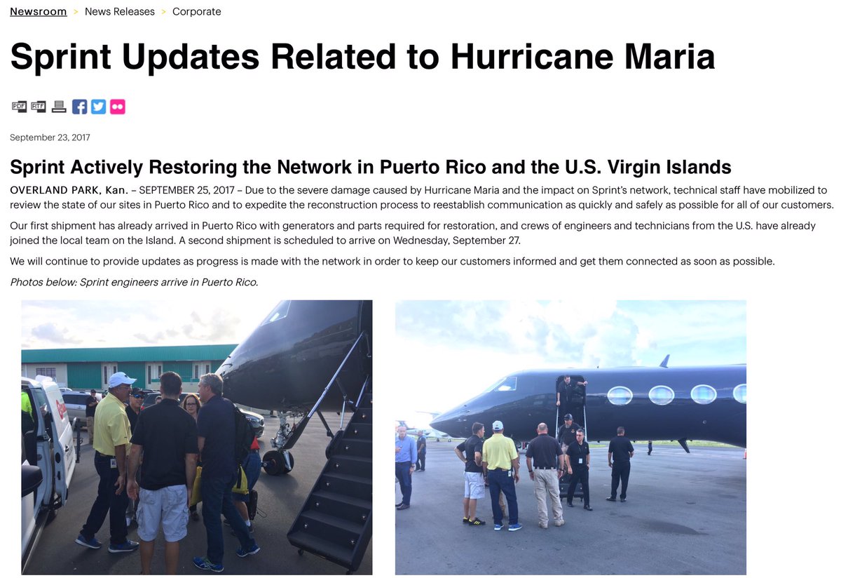.@Sprint Actively Restoring the Network in #PuertoRico and the #USVI #HurricaneMaria sprint.co/2fjTqX1