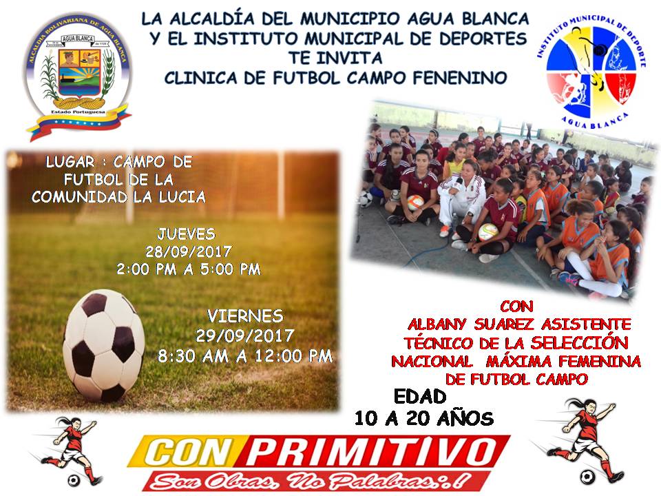 IMDAB2017's tweet photo. 1clínica de fútbol campo femenino gracias al apoyo de nuestro alcalde @VamosPrimitivo te esperamos este jueves y viernes @mariggil https://t.co/oDnzvQr9SA