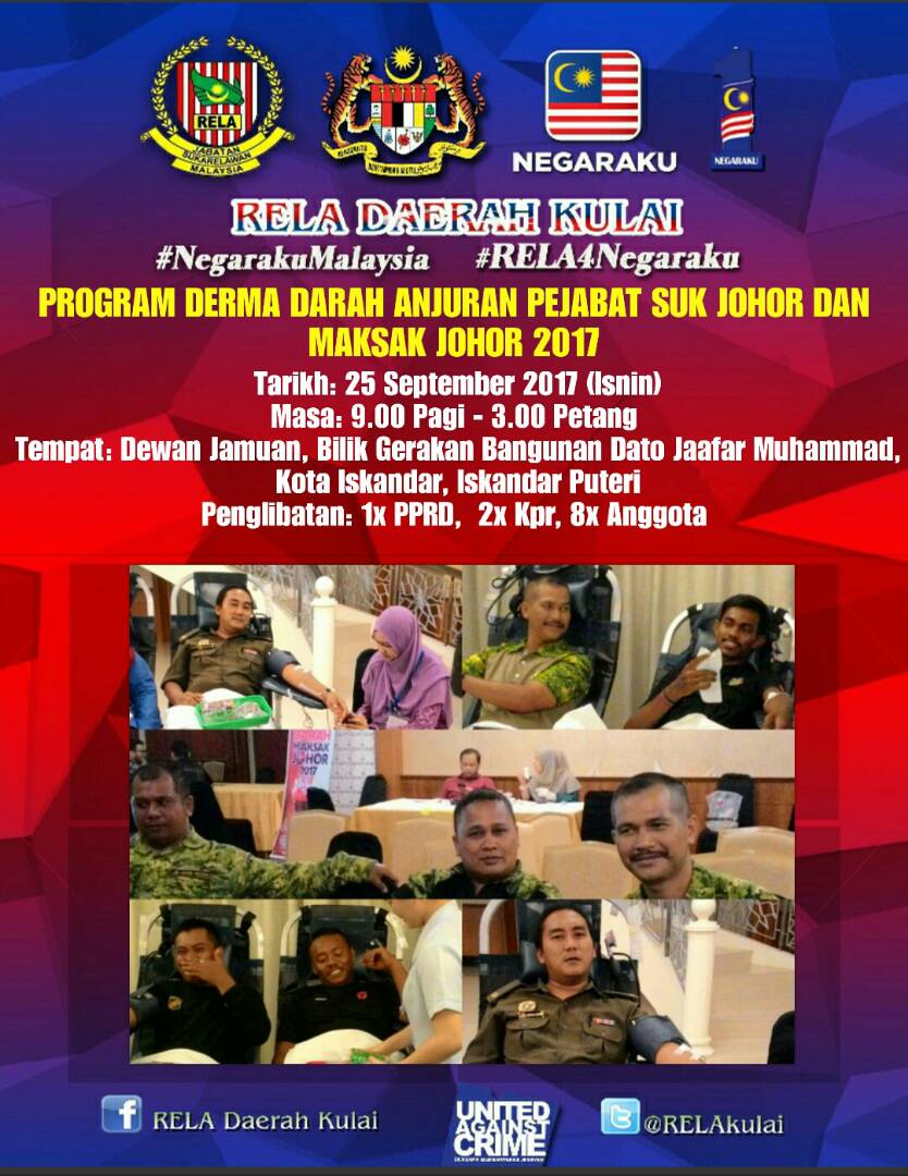 RELA_Johor's tweet photo. #ProgramDermaDarah @RELAkulai DS @Zahid_Hamidi @zulkifliabidin @KDNPUTRAJAYA @relamalaysia @msrz81 https://t.co/5wPniRRHIK