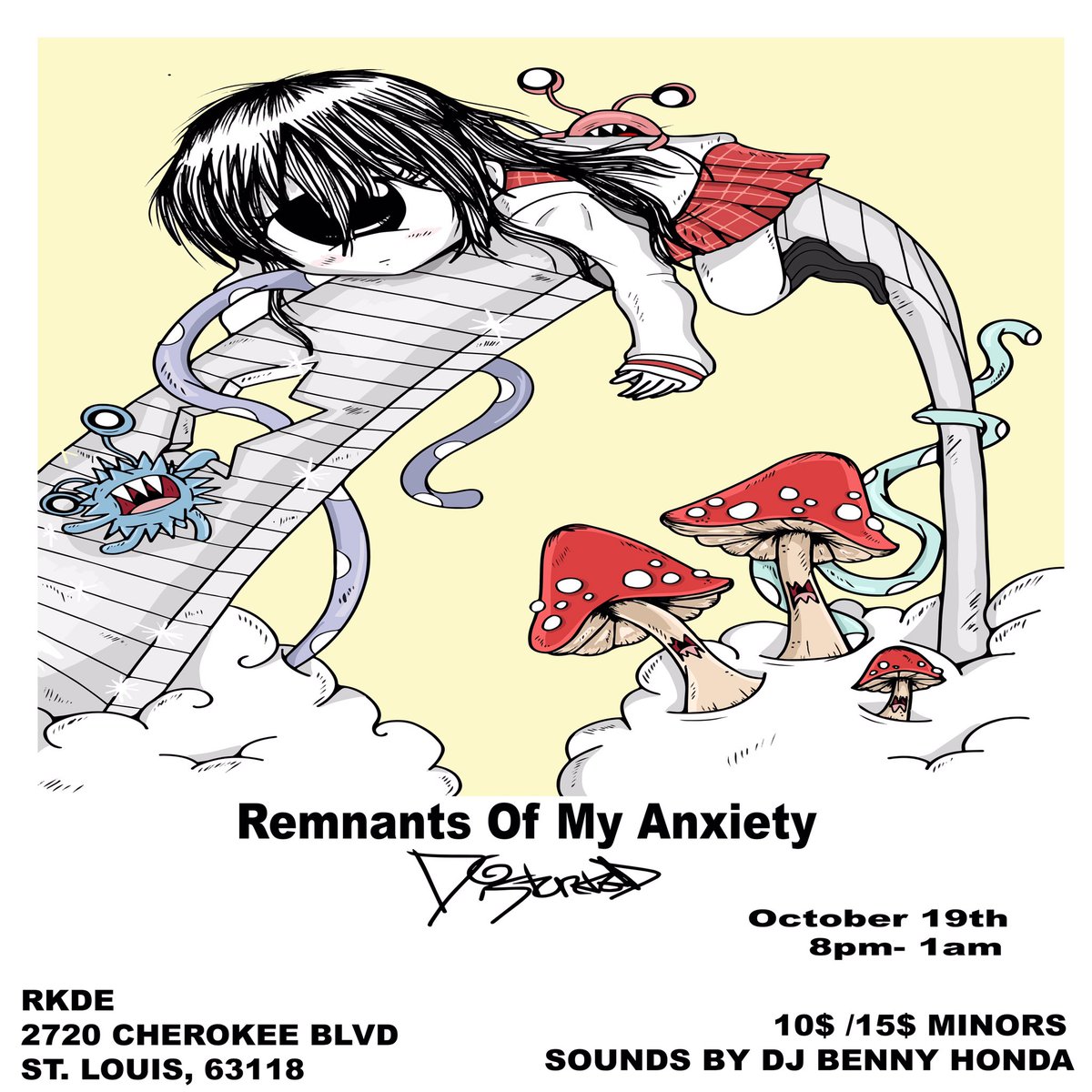 NOPussBoys_'s tweet photo. "Remnants Of My Anxiety" a live art showcasing by @distortedd_ 🌀
10.19.17|2720 Cherokee St.|Sounds by @bennyhondaa
🎟:https://t.co/2w2bxLQ9gG https://t.co/cEbv7sESPV