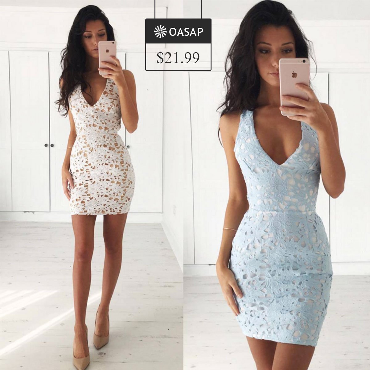 V Neck Sleeveless Lace Bodycon Mini Dress
goo.gl/WGa4tk #womenfashion #bodycondresses