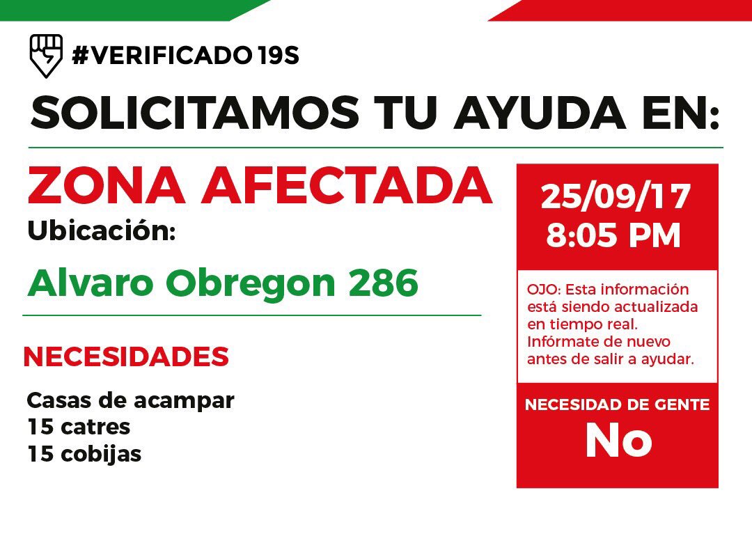Actualización en Álvaro Obregón 286 #verificadoS19