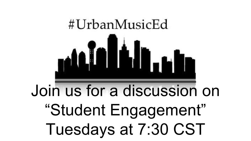 MusicChatUrban's tweet photo. Join us for a discussion on student engagement this Tuesday at 7:30 CST #urbanmusiced #musedchat #elmused https://t.co/LIYJvNjyDQ