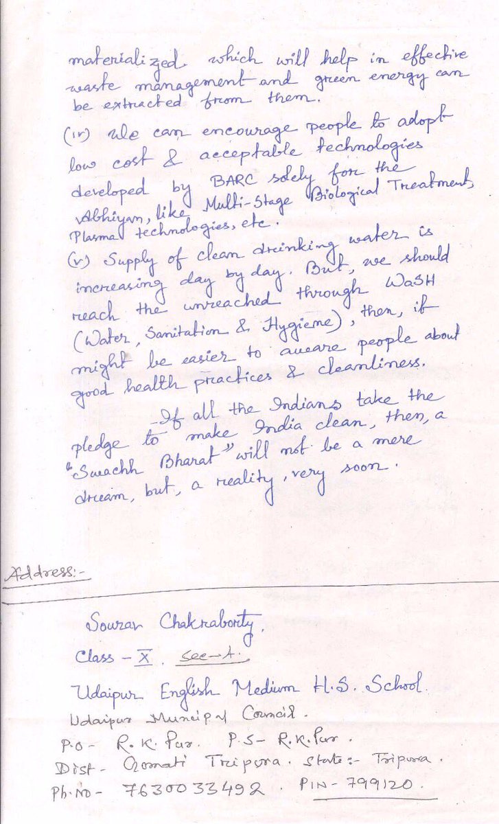 narendramodi's tweet photo. Sourav Chakraborty from Tripura  penned his views on a @swachhbharat. https://t.co/v3llbdf210