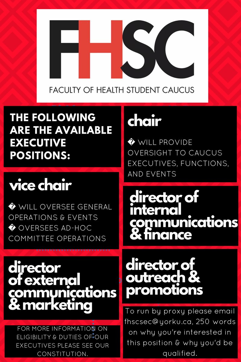 Interested in being more involved with FHSC?  Join our executive council &amp; represent your peers! #YorkUHealth #GetInvolved