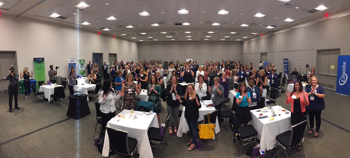 GraniteChannels's tweet photo. What a shot! Marketing mgr Lauren Grenier receives a standing "O" for her first co-emcee event! #WiCconnect #justkidding #firsttimerjokes https://t.co/wHcNYaKzM8
