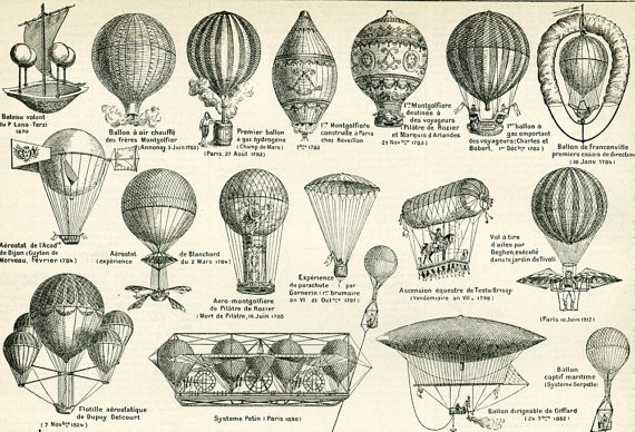 sofrenchvintage's tweet image. 1897 Planes Hot Air Balloons Blimp  Antique Large Size illustration, original Larousse print, french antique, fra... jto.li/eRU2x