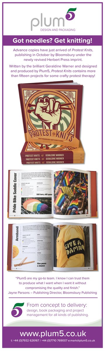 Plum5ltd's tweet photo. Got needles? Get knitting! Make sure to grab your copy of Protest Knits arriving on bookshelves in October! @BloomsburyBooks #knitting https://t.co/N4XwYybKji