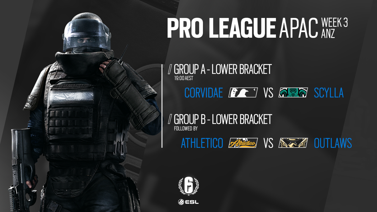 ESLRainbowSix's tweet photo. Week 3 of the ANZ @ESLRainbowSix Proleague starts right now!

Tune in:
📺 https://t.co/RCnZsv06uQ #R6PL https://t.co/R6yE2dL314