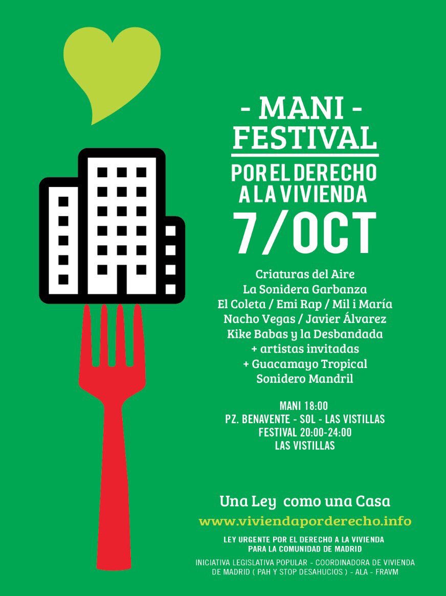 InquilinatoMad's tweet photo. El 7 de octubre salimos todas a la calle para apoyar a @ILPViviendaMad . ¡Las casas son de quien las habita! #ViviendaPorDerecho https://t.co/JwBRouoSUd