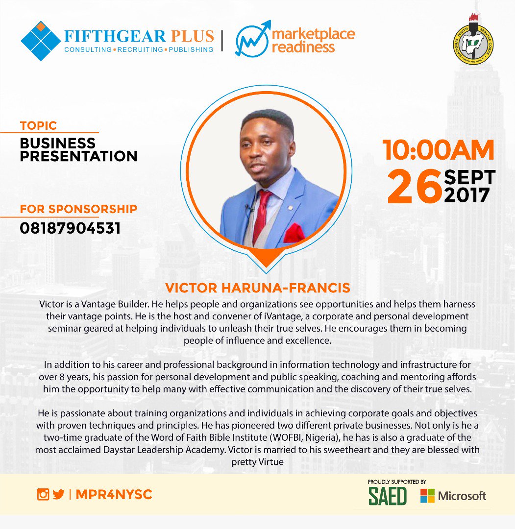 FifthGearPlus's tweet photo. Presentations are part of business life. #MpR4NYSC https://t.co/bsp3IazmT4