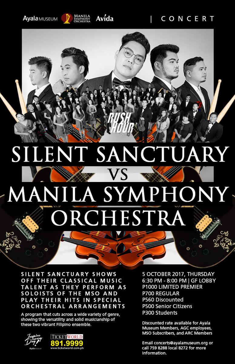 ayalamuseum's tweet photo. OMG! This is it folks! @silentsanctuary and the @manilasymphony for the next #RushHourConcert! https://t.co/N9tHO4rqRk