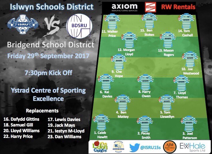 Side selected for Fridays game V <a href="/Bdsru15s/">Bridgend Schools U16s</a>. Please get along to support the team #mgplate #weareislwyn