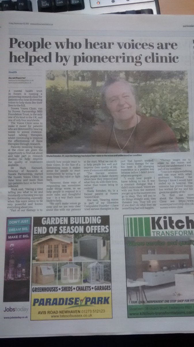 Great piece in Friday's <a href="/Eastbournenews/">Eastbourne Herald</a> about how our research clinic is helping people who hear voices live life to the full <a href="/sussexvoices/">Sussex Voices Clinic</a>